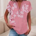 thumbnail image 5 of JTZGDY Linen Shirts for Women Cute Summer Short Sleeve Half Button V Neck Graphic T-Shirts Trendy Oversized Casual Tie Dye/Floral Printed Beach Vacation Tunic Tees Blouse B-Watermelon Red XXL, 5 of 7