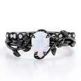 thumbnail image 1 of JeenMata Inspirado en la Naturaleza: Ópalo de Roca en Forma de Pera de 1,75 Quilates y Moissanita: Juego de Anillos de Boda con Filigrana Milgrain: Baño de Oro Negro de 18 K sobre Plata, 1 of 6