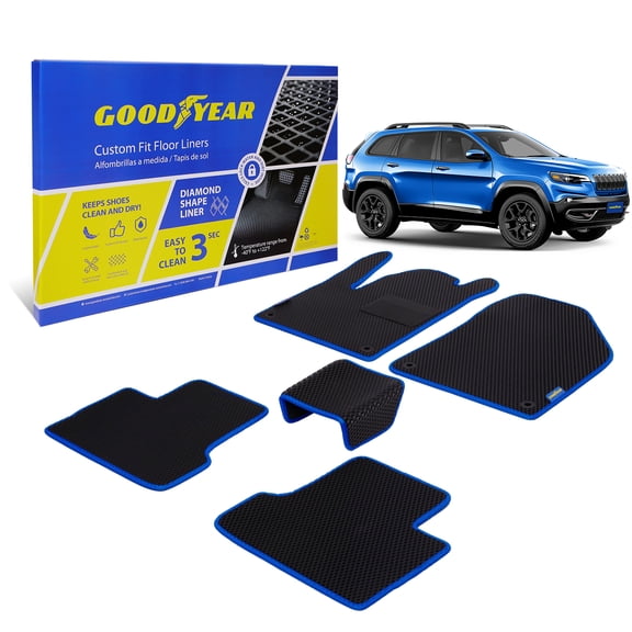Goodyear All-Weather Car Floor Mats–Custom Fit for Jeep Cherokee 19-23, Blue 5 Pc.Set, Heavy-Duty Diamond Floor Liners for Cars, SUVs, Trucks–Ultimate Interior Car Accessories for Men&Women- GY007110