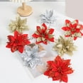 thumbnail image 4 of QHUDLV 10PCS Christmas Ornament Flower, Glittering Decoration for Christmas Tree, Wreaths and Home Decor, Elegant Plastic and Cloth Design(Red), 4 of 8