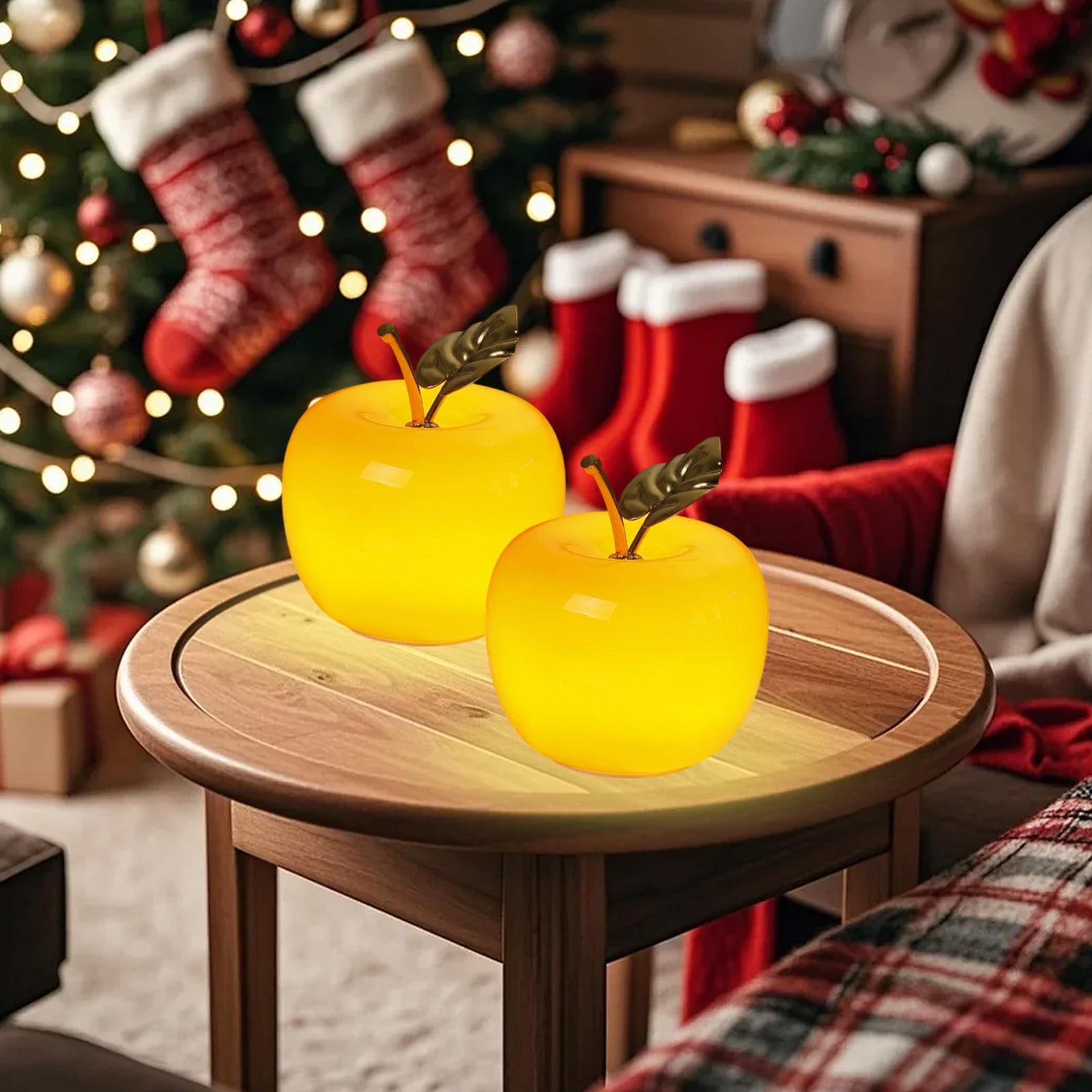 Glass Fruit Night Light, Battery Powered Table Lamp with Metal