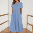 thumbnail image 2 of JIAYUE Women's Dress Mid-Calf Casual Short Sleeve Neck Loose Solid Color Swing Beach Boho With Pockets Versatile Female Dresses, 2 of 3