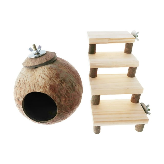 Casa de hámster de coco, coco para hámster, esconderse para dormir, correr con escalera, cueva para mascotas para jerbos, Chinchilla, Lemmings, rata
