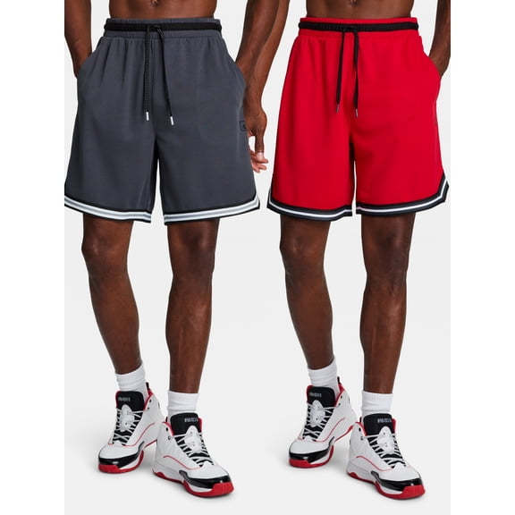 AND1 Men's and Big Men's 2-Pack Challenger Mesh Short, 8" inseam, Sizes XS-5XL