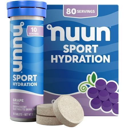 Nuun Sport Electrolyte Tablets for Proactive Hydration, Grape, 8 - 10 Count Tubes