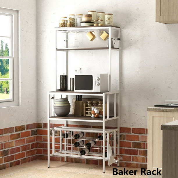 COOKCOK 5-Tier Kitchen Baker's Rack,Kitchen Microwave Stand with Hutch