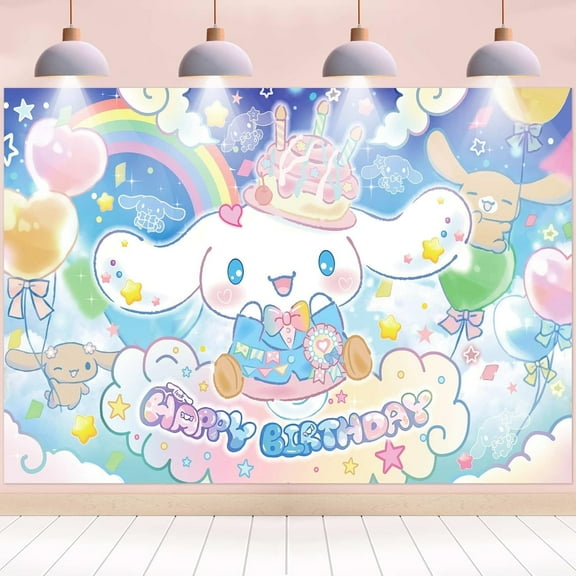 Cinnamorolls Birthday Backdrop for Girls Birthday Party Decoration, Colorful background cloth Birthday Backdrop Wall Decoration, Cartoon Birthday Party Decoration for Girls Birthday