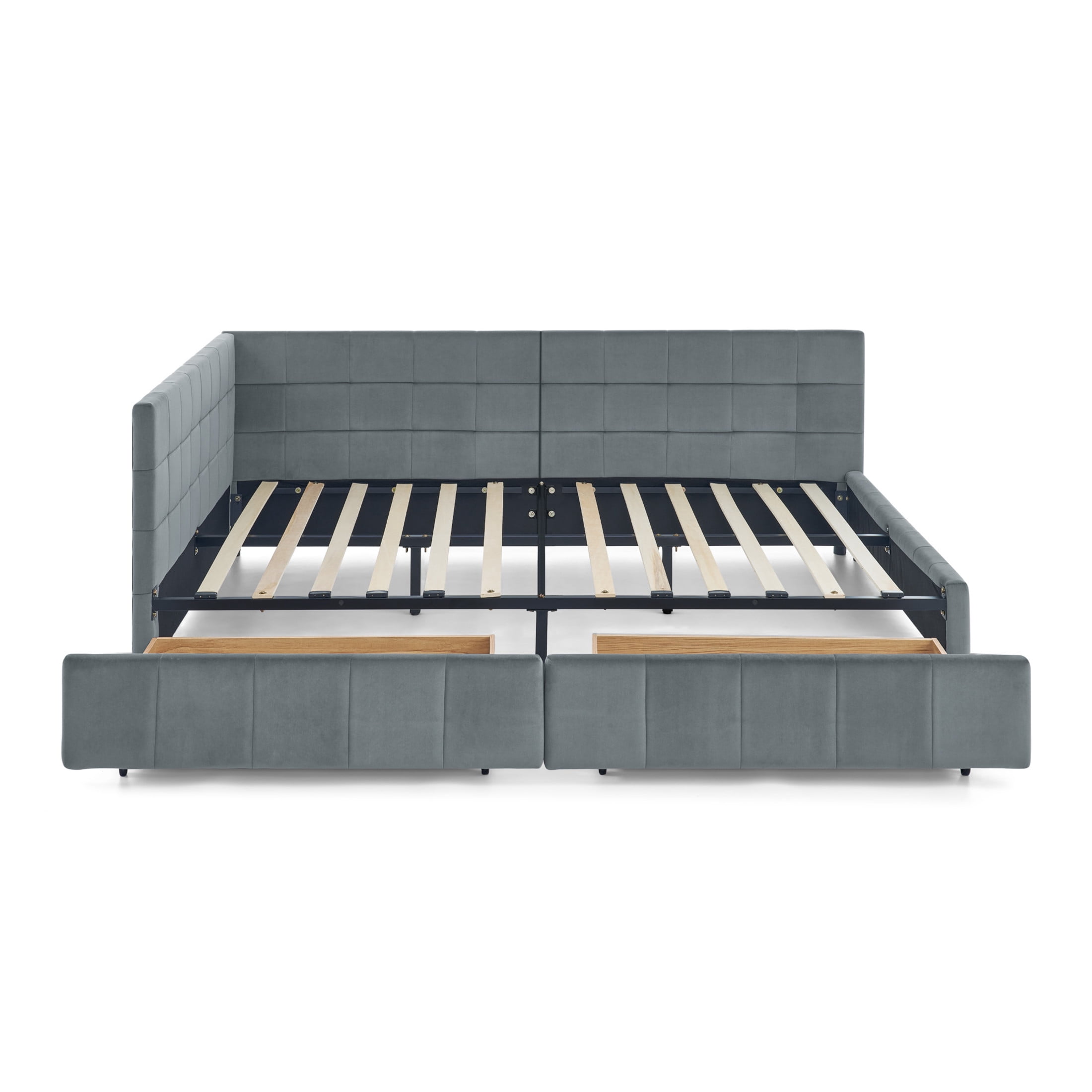 Noble House Carola Full Size Velvet Daybed Frame, Tufted Upholstered Sofa Bed with Underbed Storage Drawers, Gray