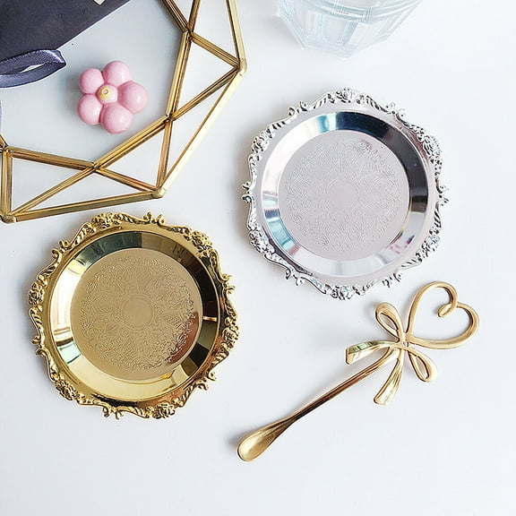 candle tray,Nordic Style Jewelry Storage Disc Decorative Sundries Organizer Desktop Food Nuts Holding Plate Photo Candle Tray (Silver)