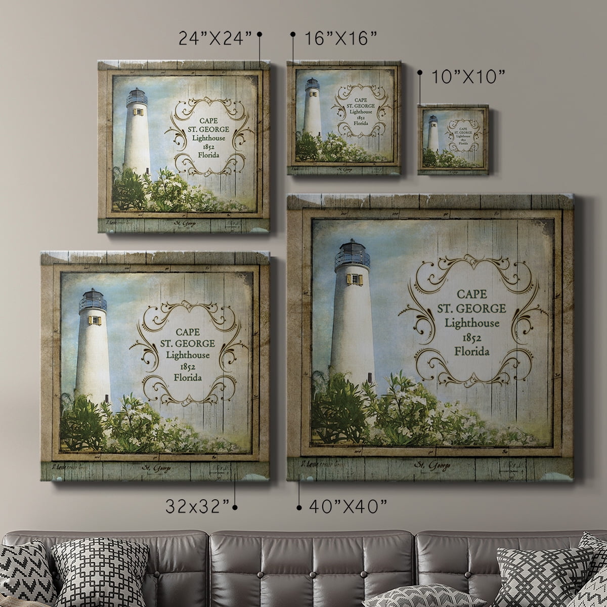 Wexford Home Florida Lighthouse X-Premium Gallery Wrapped Canvas, 10" x 10" - Ready to Hang