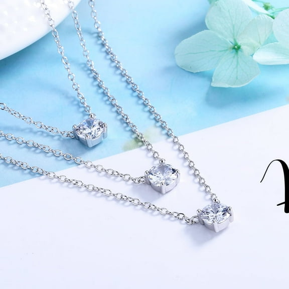 Sterling Silver Three Layer Necklace with crystals from Swarovski