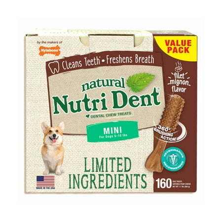 - Nylabone Nutri Dent Limited Ingredient Dental Chews Filet Mignon Mini 160 count