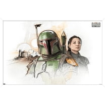 Star Wars: The Book of Boba Fett - Boba and Fennec Shand Illustrated Wall Poster, 14.725" x 22.375", Framed