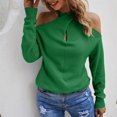thumbnail image 3 of SWSMCLT Women's Halter Casual Fitted Cold Shoulder V Neck Sweater Soft Top Knit Spring Winter Pullover Green Large, 3 of 4