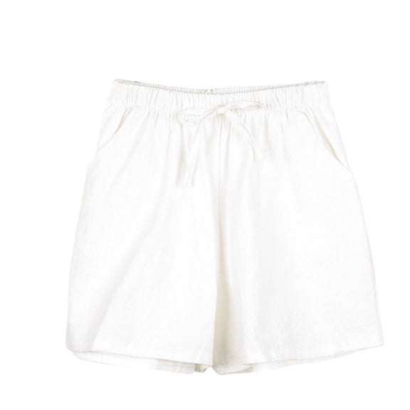 Nfurl Women Wide Leg Shorts with Elastic Waist Drawstring Casual Shorts with Pockets Loose Lightweight Summer Vacation Lounge Shorts White,XXL