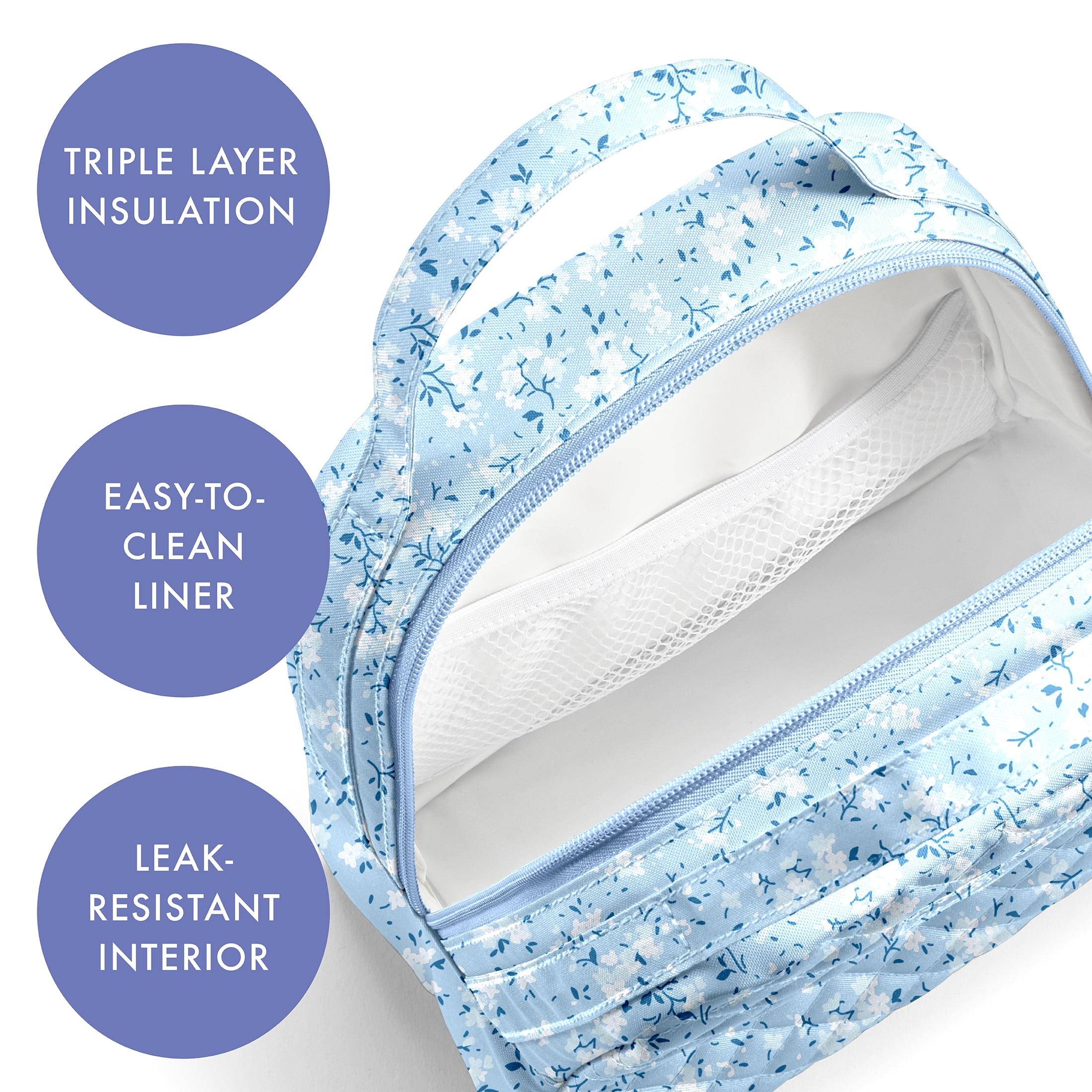 Fit & Fresh Evelyn Quilted Insulated Lunch Tote for Women, Blue Floral Print
