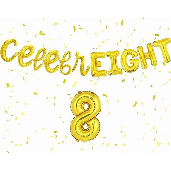 8th Birthday Banner Gold Celebreight Balloon Banner Number 8 Balloon for Boys Girls Happy 8th Birthday Decorations Eight Birthday Party Supplies Eight Years Old Banner
