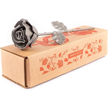 ® Hand Forged Eternal Wrought Iron Rose – Gift of Valentine s Day Mother s Day 6th Year Wedding Anniversary (Grey)