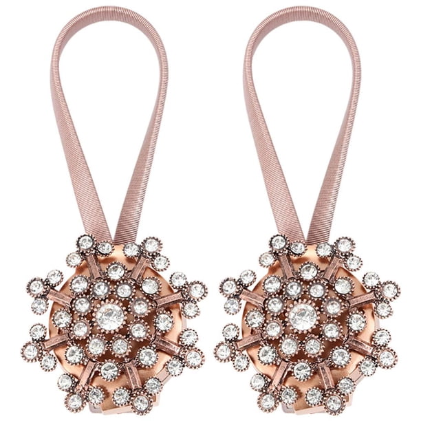 Abrazaderas magnéticas para cortinas con flores de cristal y resortes con hebilla plateada de cristal Color de oro rosa