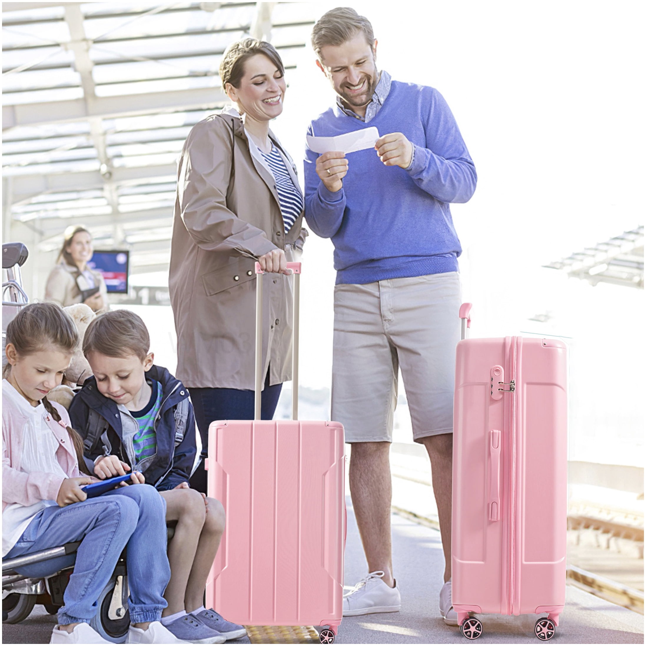 Pink Lightweight ABS Suitcase Set of 3, 20/24/28 Inch Hardshell Luggage with 8 Spinner Wheels