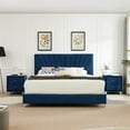 thumbnail image 2 of 2 Pieces Bedroom Furniture Set,Queen Size Upholstered Bed Set with One Nightstand,Velvet Platform Bed with line Stripe Wingback Headboard for Bedroom,Wood Slats Support,No Box Spring Needed,Blue, 2 of 7
