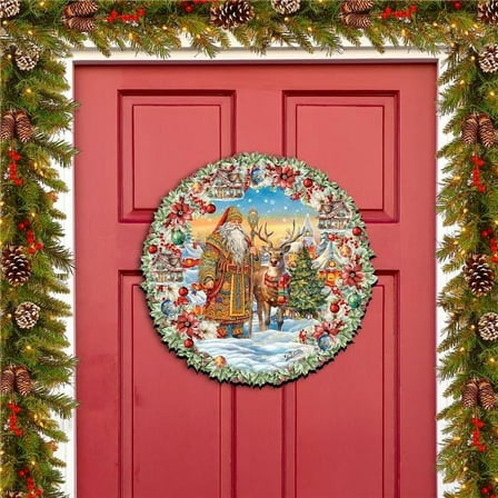 Santa's Magical Cottage Holiday Door Decor by G. Debrekht - Christmas Santa Snowman Decor - 8611066H