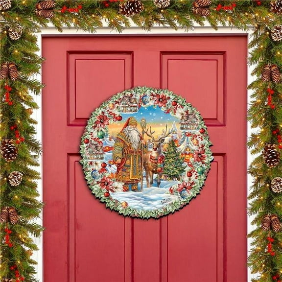 Santa's Magical Cottage Holiday Door Decor by G. Debrekht - Christmas Santa Snowman Decor - 8611066H