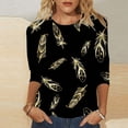 thumbnail image 2 of Zylarhe Womens T Shirts Women's Fashion Feather Print Casual T-Shirt Soft Comfortable Round Neck Loose Fit Sporty Tee for Everyday Wear, 2 of 4