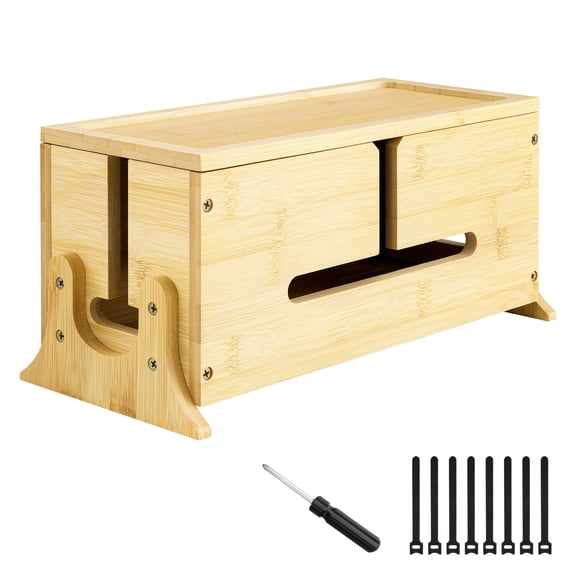 TiMOVO Wood Cable Management Box with Support Legs, Wooden Cord Hider Organizer Box for Desk, Floor, Home & Office to Hide Power Strip, TV, Router Wires, Electrical Hiding