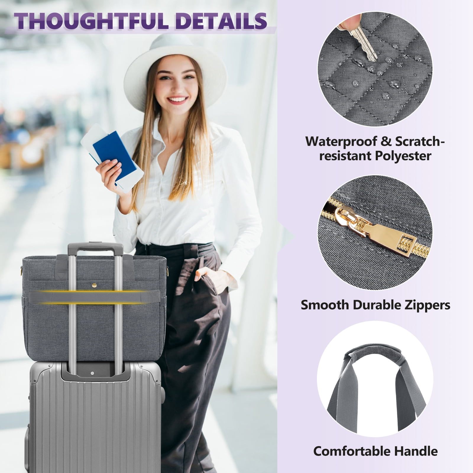 Teacher Tote Bag 15.6 inch Laptop Bag for Women Laptop Briefcase Work Bags Nurse Tote Professional Computer Messenger Shoulder Bags for Office, College, Nursing,Grey