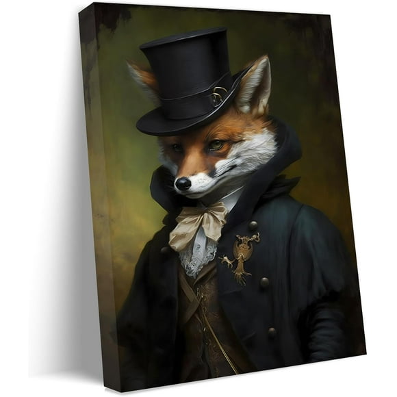 KSIW-Framed Fox Art Canvas Poster Print Modern Wall Art Animal Picture Gothic Canvas Painting Ideal Gift Wall Decor for Bedroom Living Room Bathroom Room Decoration Corridor 11.5 x 15 Inches