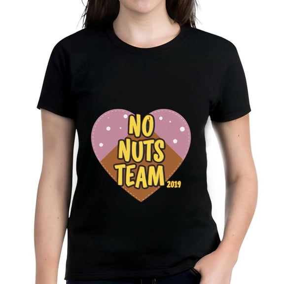Cotton Short Sleeve T-Shirt with Heart Design - " NO NUTS TEAM " in Bold Yellow Year 2019 Black Tee for Casual Wear