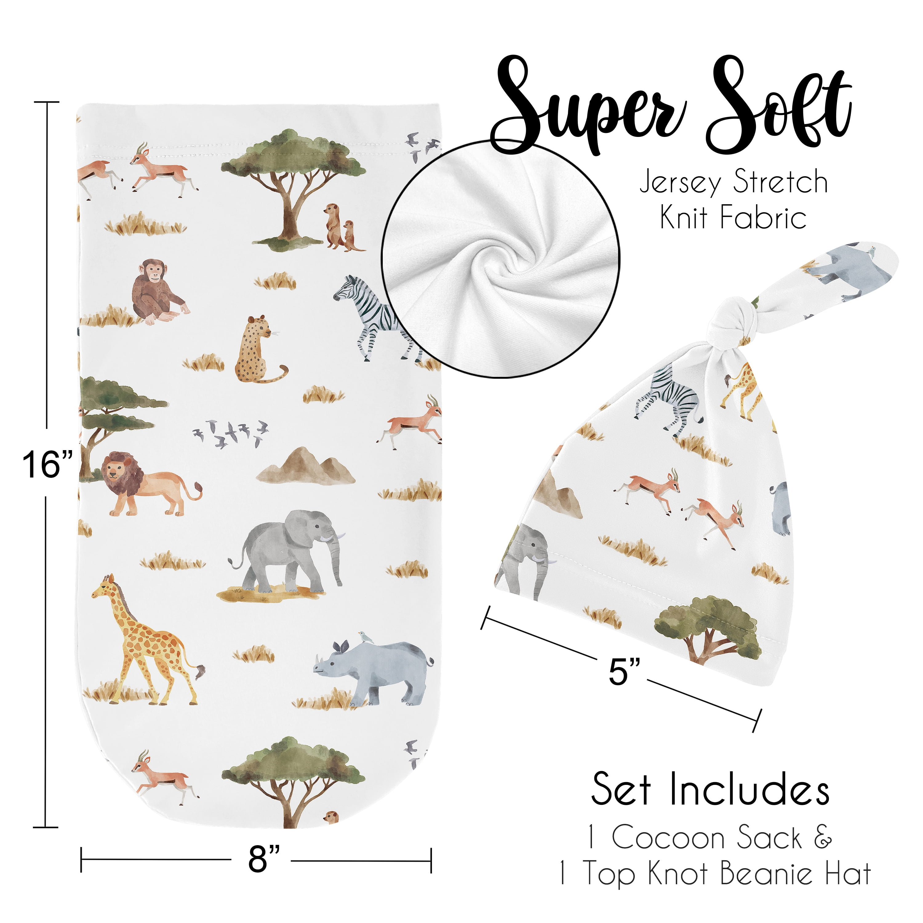Jungle Baby Cocoon and Beanie Hat Sleep Sack Set Boy or Girl Gender Neutral Unisex by Sweet Jojo Designs