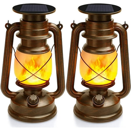 LED Vintage Lantern Outdoor Solar Powered Rechargeable Flickering Flame ...