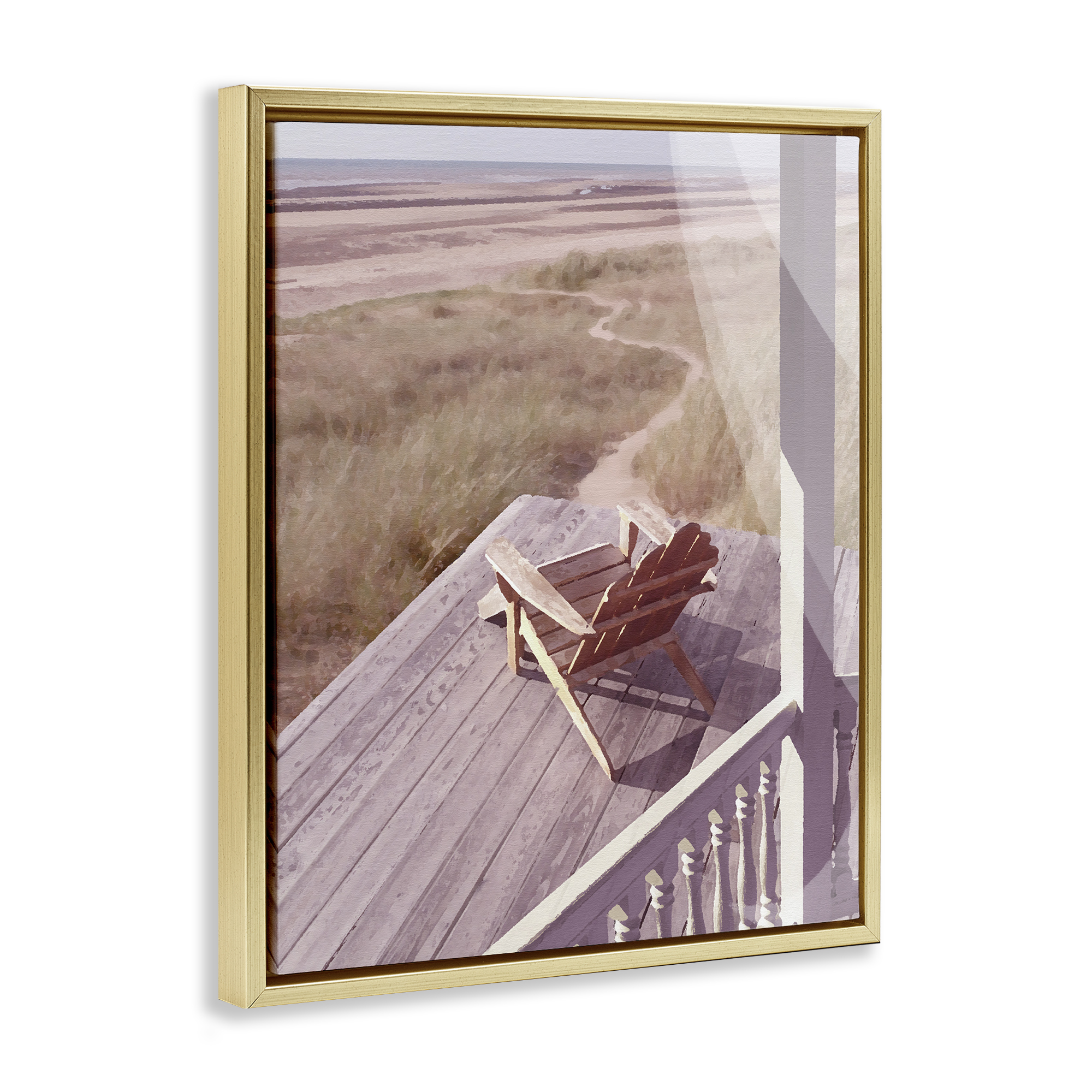 Stupell Industries Hamptons Beach Porch Landscape Painting Gold Floater Framed Canvas Art Print Wall Art, 17 x 21