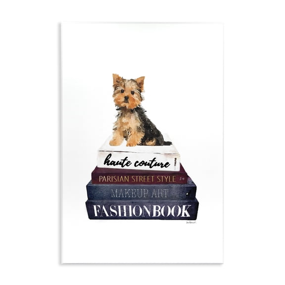 Stupell Industries Eclectic Fashion Designer Pet Dog Bookstack Watercolor Wall Plaque Art, 10 x 15, by Amanda Greenwood