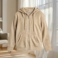 thumbnail image 4 of Mooqilaa Girls Zip up Hoodies Size 14-16, Long Sleeve Knitted Casual Spring Fall Lightweight Outerwear Khaki, 4 of 5