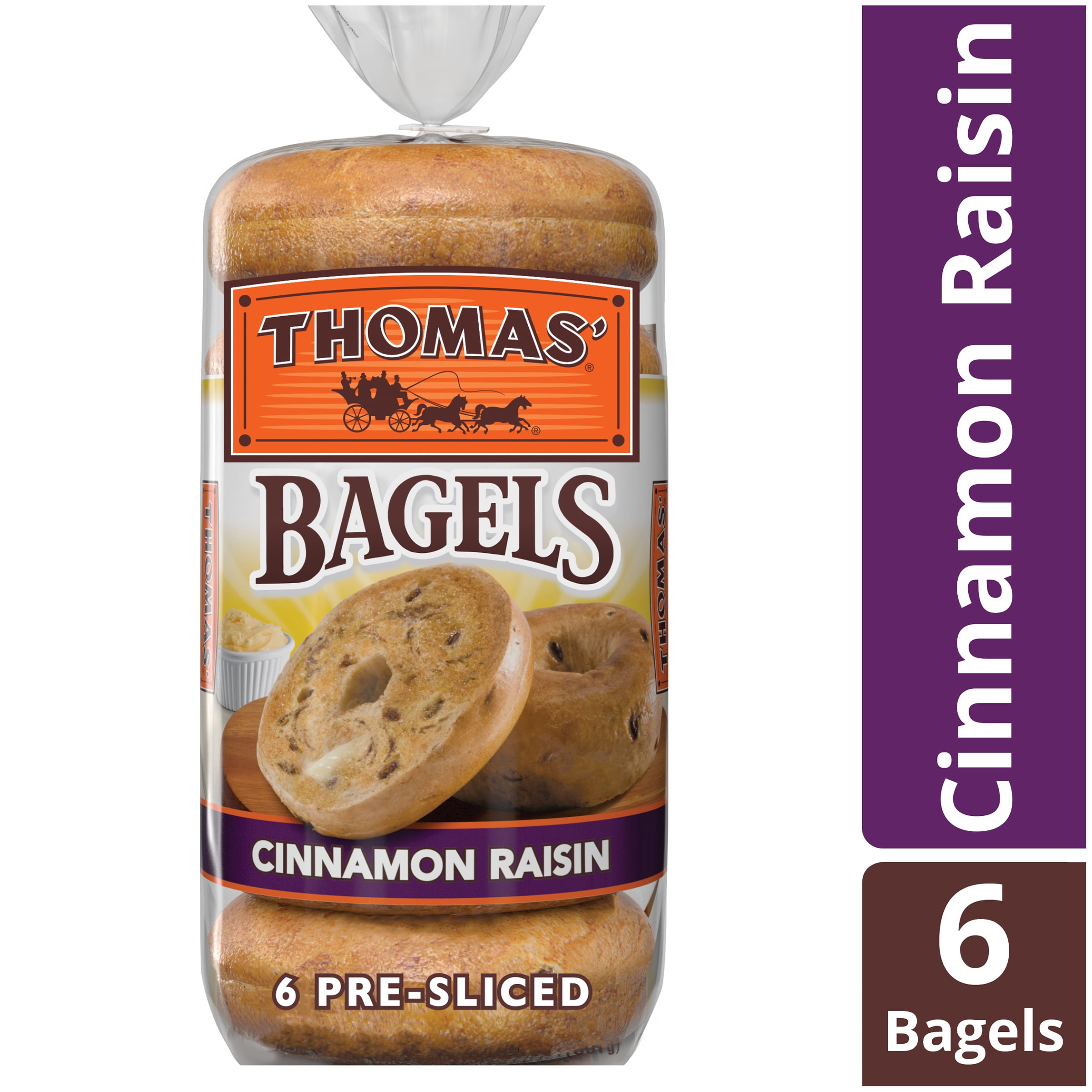 Thomas' Cinnamon Raisin PreSliced Bagels, 6Count