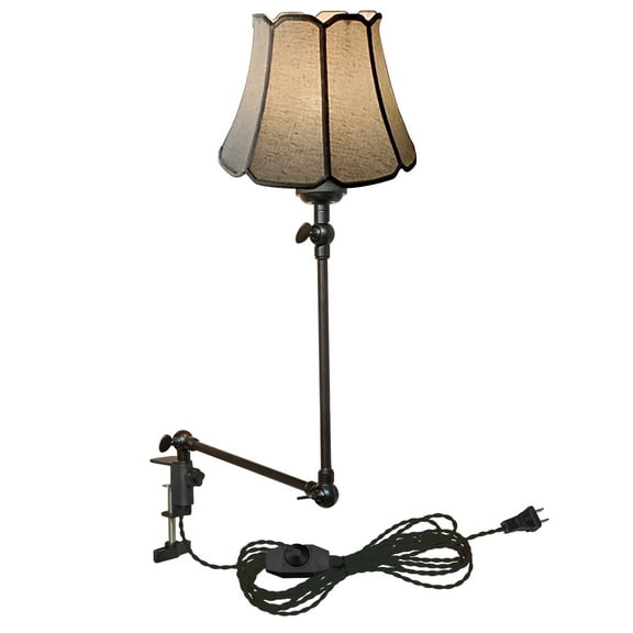 Kiven Plug-in Modern Clip-on Desk Lamp, 1-Light Nightstand Lamp with Flexible Arm, Fabric Drum Lampshade, 8.2FT Plug in Cord, Decorative Clamp Lamp for Office Home Bookshelf Bedside