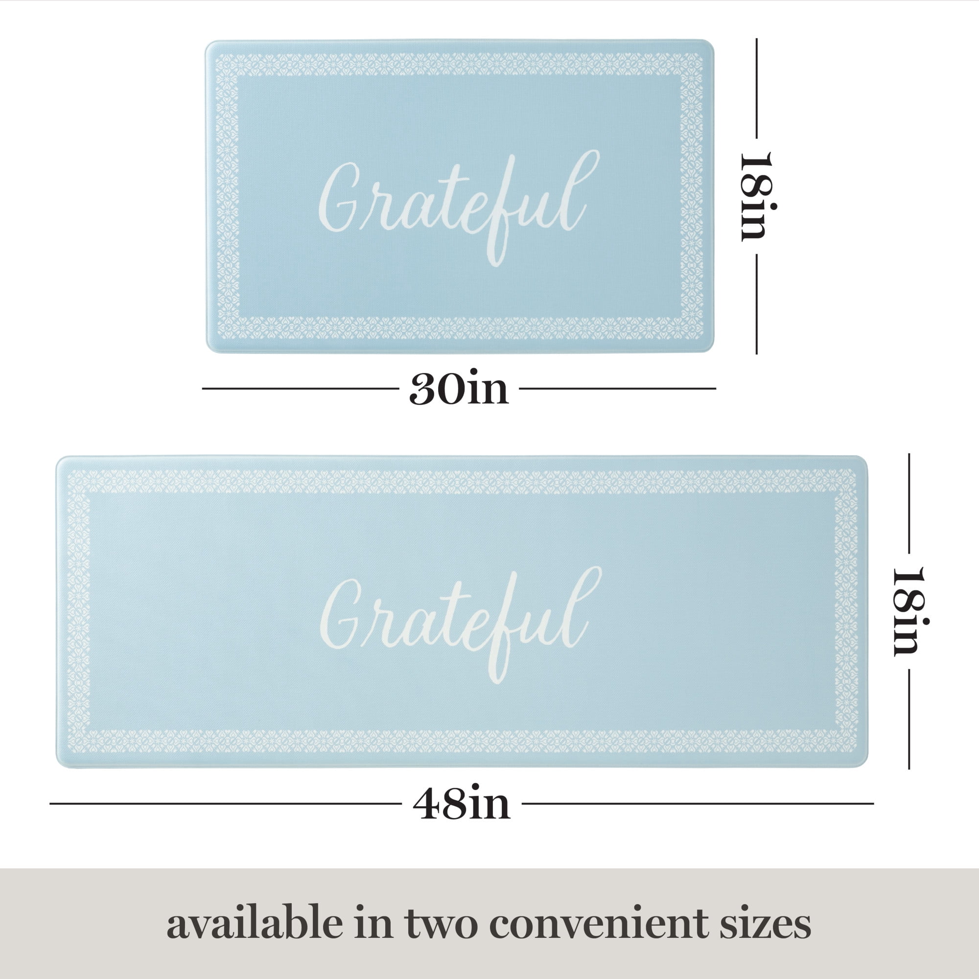 MARTHA STEWART Bloomfield Grateful Border Kitchen Mat, Comfort Standing Mat, Non-Slip Backing, Water & Stain Resistant, Blue, 18"x30"