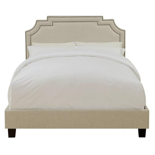 Home Fare Nailhead Marquee Upholstered King Bed in Beige