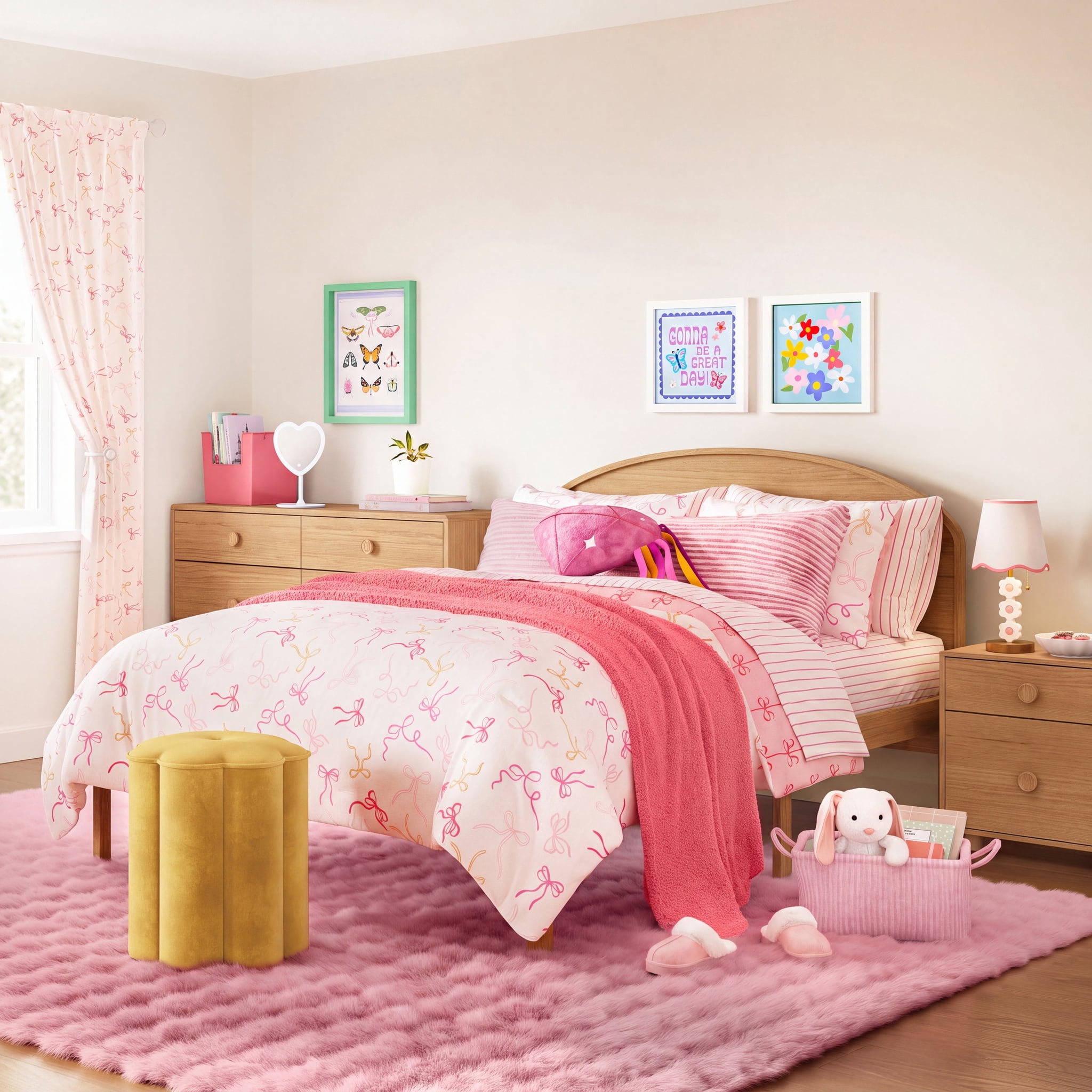 Mainstays Kids Full Size Wood Platform Bed Frame, Natural Teak