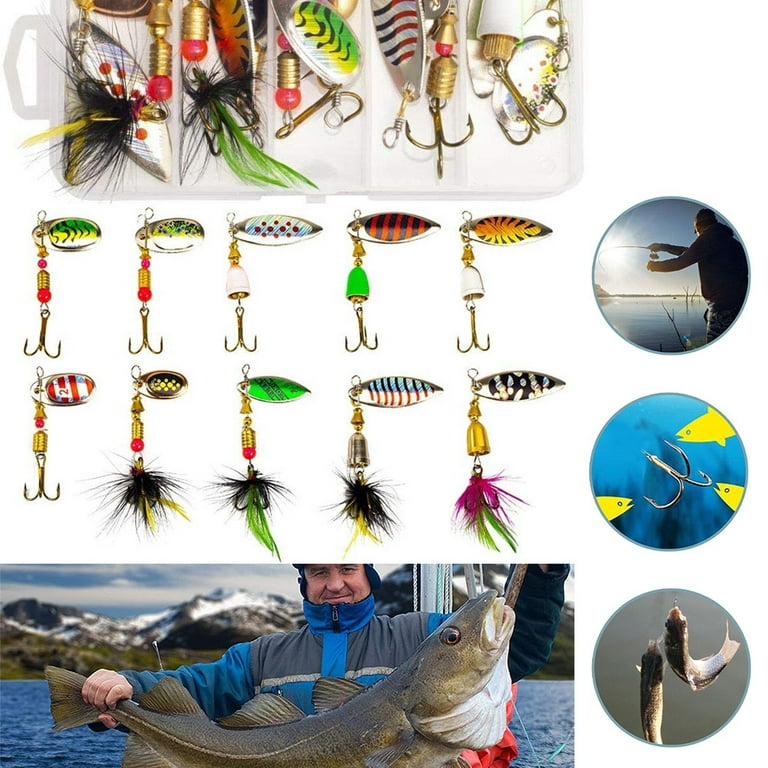 20PCS Fishing Lures Spinner Lures with Tackle Box, Bass Trout Salmon Hard  Metal Rooster Tail Fishing Lures Kit