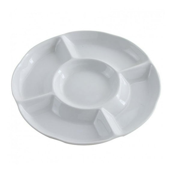 OUNONA 9 Inch 23 x 2.8 5-Food Storage Tray Dried Fruit Snack Plate Appetizer Serving Platter for Candy Pastry Nuts for Bar KTV (White)