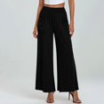thumbnail image 3 of SWSMCLT Women's Palazzo Pants Baggy Lounge Ankle Spandex Pleated Thin Casual Pants Trousers Lightweight Black 10-12, 3 of 4