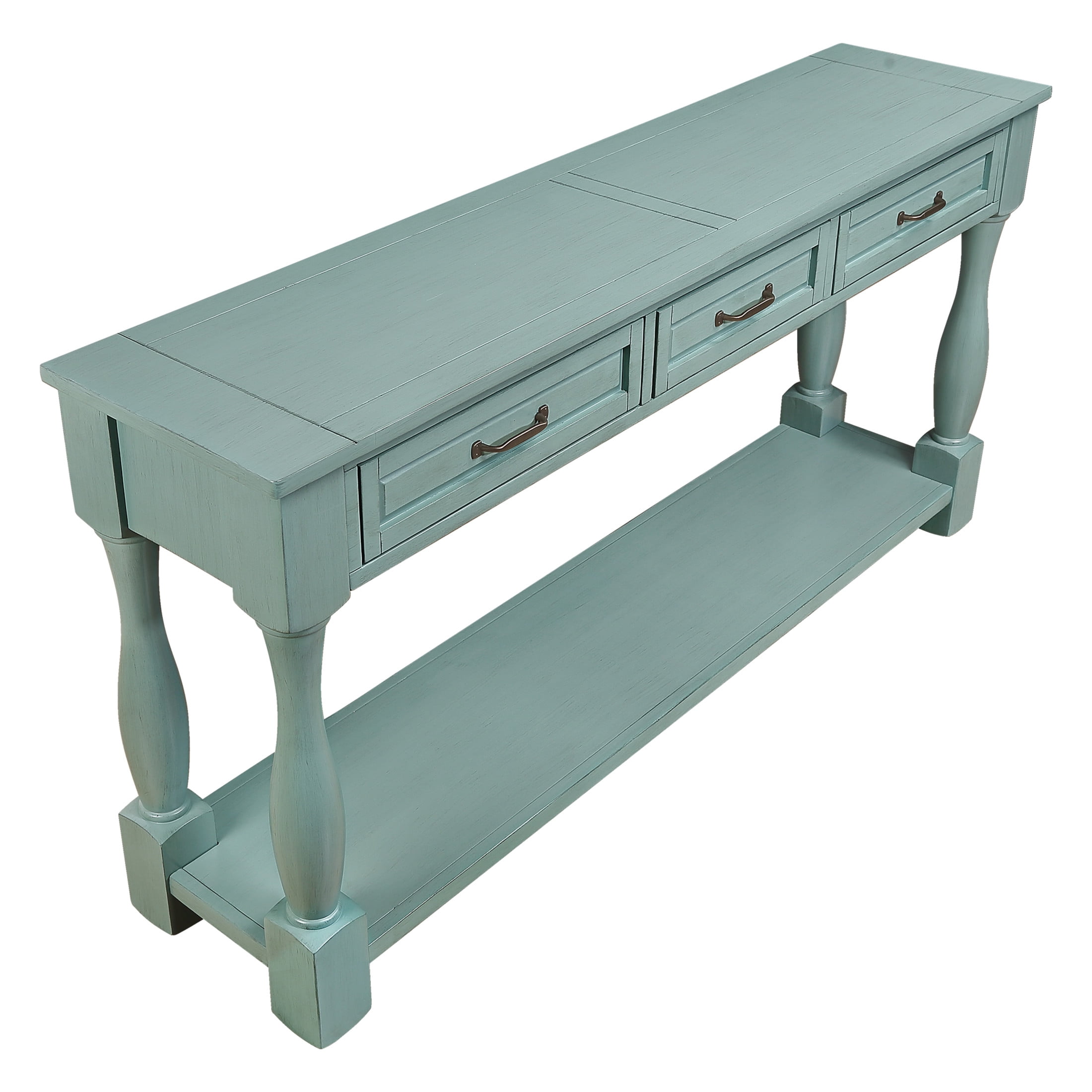 Noble House Adelaide 63" Console Table, Solid Wood Frame Mid-Century Entryway Storage, Retro Blue