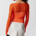 thumbnail image 4 of oqasdz Womens Thermal Underwear Lace Long Sleeve Top Sheer Mesh Cropped Top Floral Slim Fit Off Shoulder Top T Shirt Fashion Street Daily Wear, 4 of 4