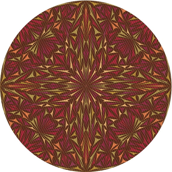 Ahgly Company Machine Washable Indoor Round Transitional Red Area Rugs, 7' Round