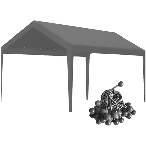 Carport Replacement Cover, 10x20 Heavy Duty Car Tarp Canopy Tent Garage Top Shelter Fabric With Leg Pole Skirts And Ball Bungees, Waterproof UV Resistant Outdoor Vehicle Parking Roof Top, Gray