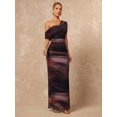 thumbnail image 3 of Multicolor One Shoulder Ruched Mesh Bodycon Maxi Dress With Draped Asymmetrical Neckline, 3 of 8